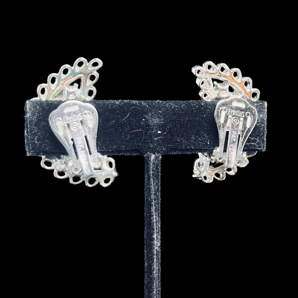 Emmons Silver Tone And Aurora Borealis Rhinestone Clip On Earrings (4628) - Picture 2 of 4